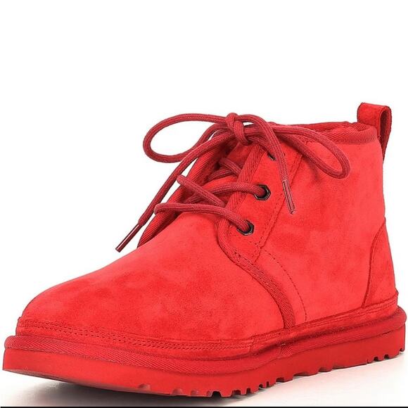 NEW UGG Suede Fur Lined Neumal Boot Lace Up Chukka Ankle Booties Samba Red 9 main image 4